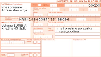 Primjer naloga za plaćanje EUREKA radionice